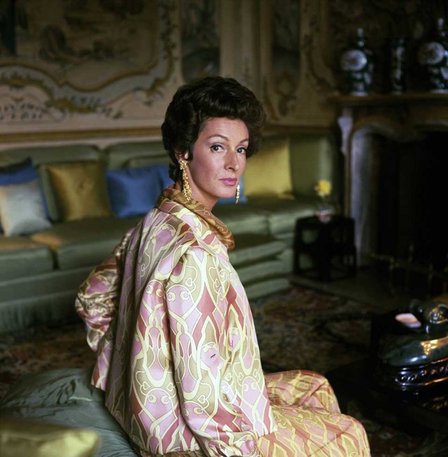 Donna Marella Agnelli looks into the camera in her Italian Piedmont villa